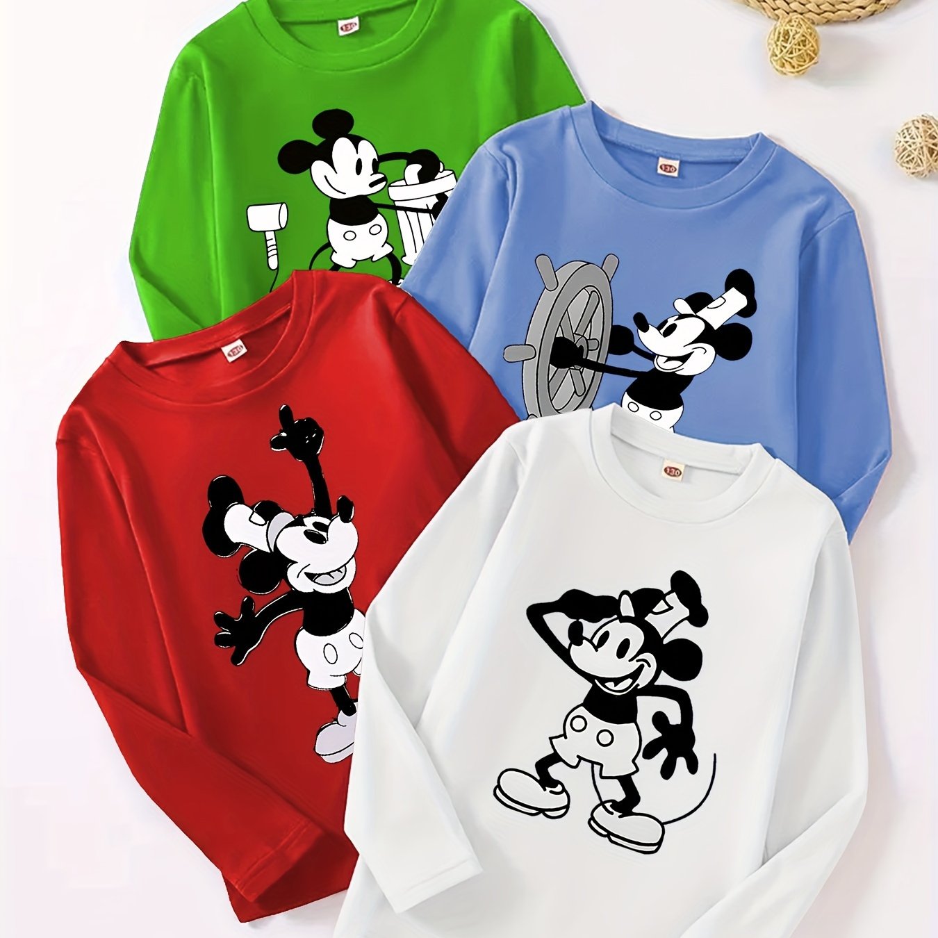 4pcs Cartoon Mouse Print T-Shirt,