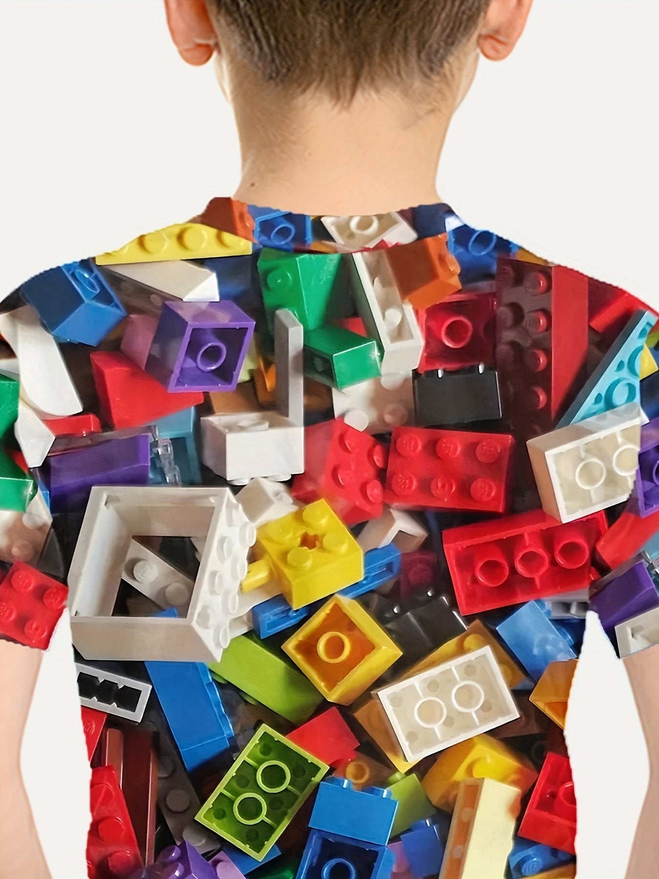 Boy's Short Sleeve Toy Bricks Pattern Full Print Tee,