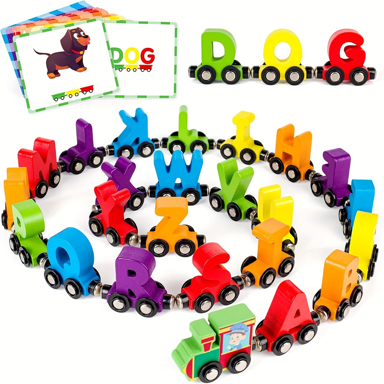 27 PCS Magnetic Wooden Alphabet Train Sets | ABC Letter Learning Toy Trains