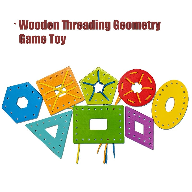 Wooden Threading Geometric Shape Colorful Lacing Boards,