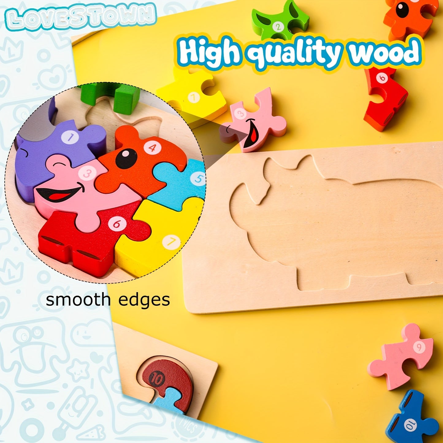 6 Number and Animal Wooden Puzzles
