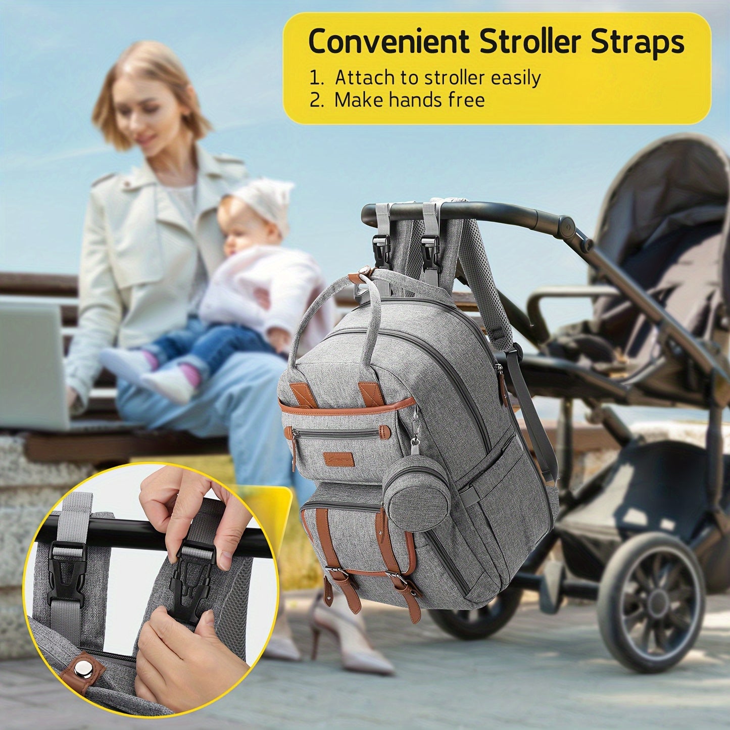 TravelDiaper Bag Backpack with Changing Pad&Stroller Straps & Pacifier Bag