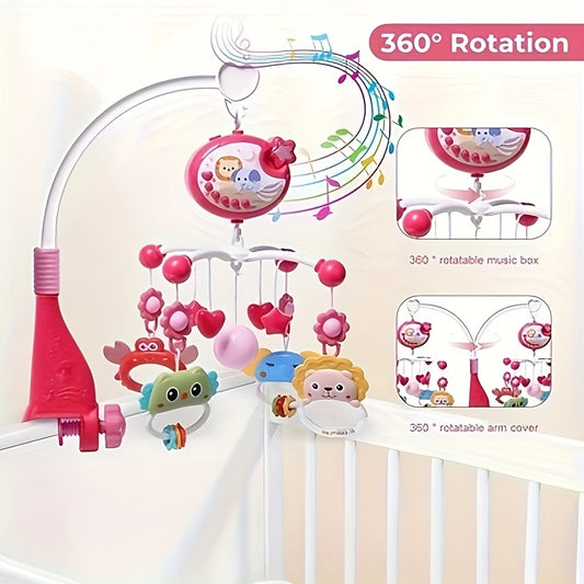 Remote Control,Musical Crib Mobile With Night Lights, Rotating Animals Rattles, Stars Projection