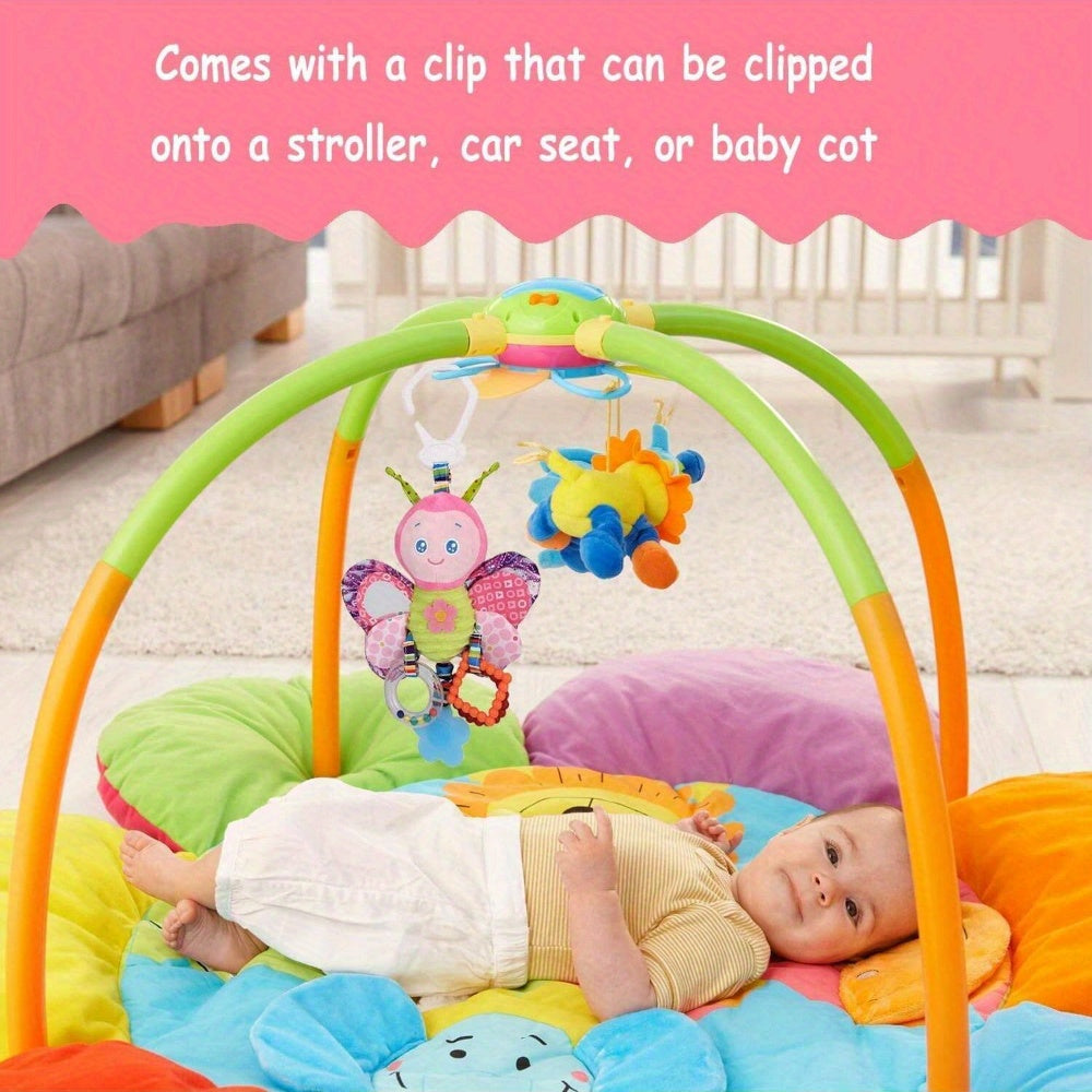 Infant Stroller Hanging Toy with Ringing Bell – Plush Cartoon Butterfly with Teething Rings,