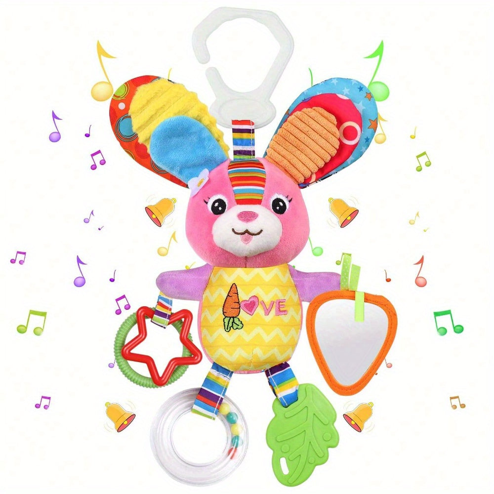 Infant Stroller Hanging Toy with Ringing Bell – Plush Cartoon Butterfly with Teething Rings,