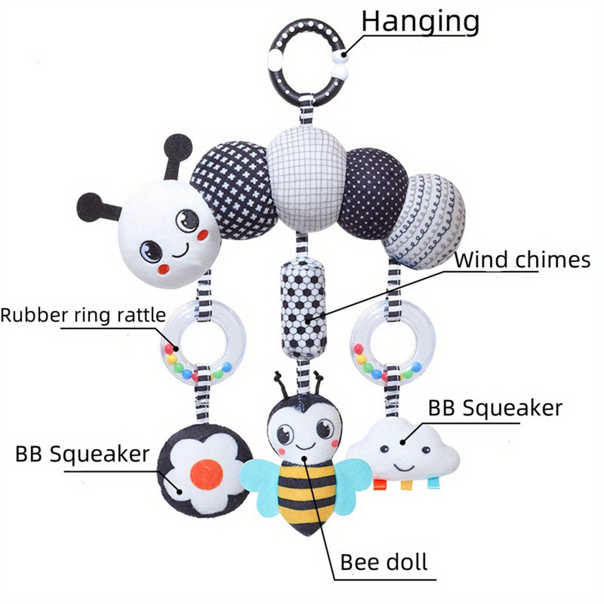 Black & White Wind Chime Stroller  Bell Toy
