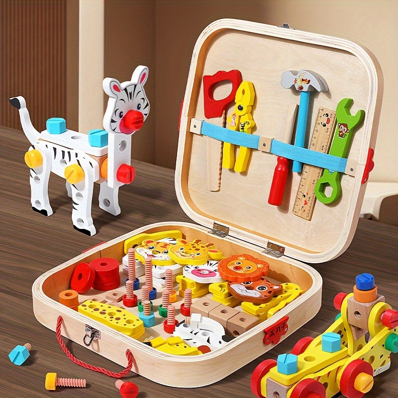 Kids' Wooden Animal Pattern Toolbox Toys