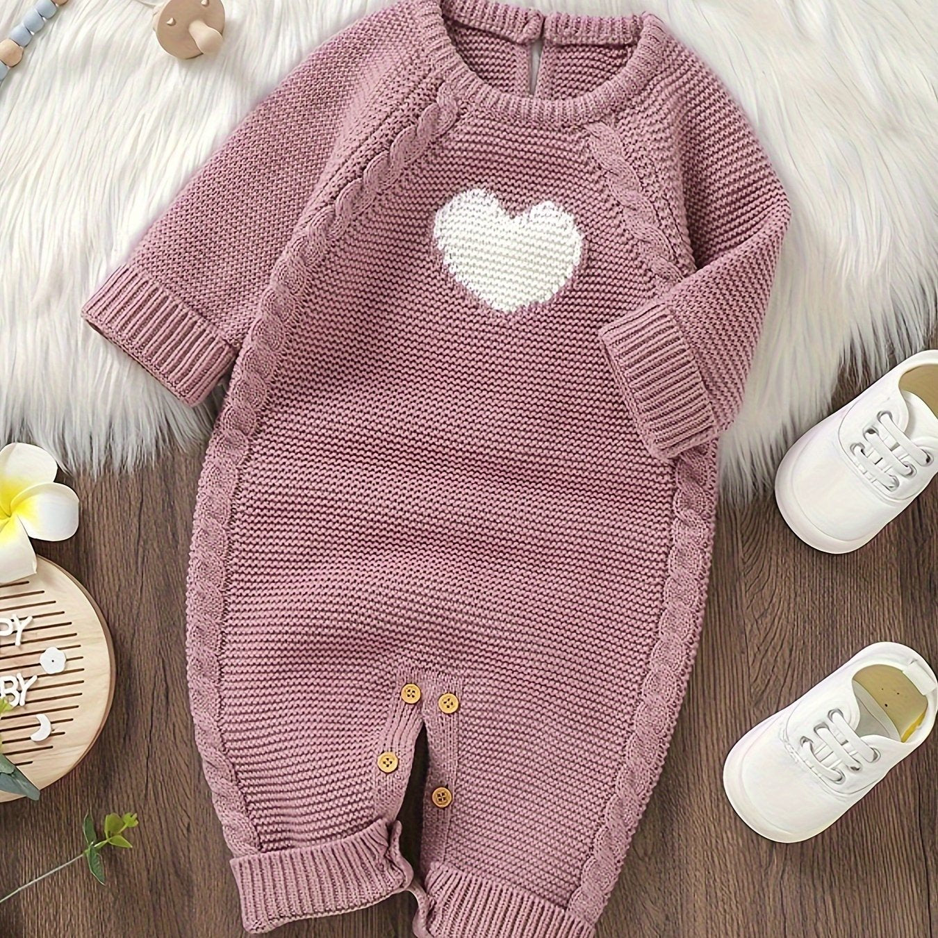 Baby Boy's Heart Jacquard Cable Knit Bodysuit,