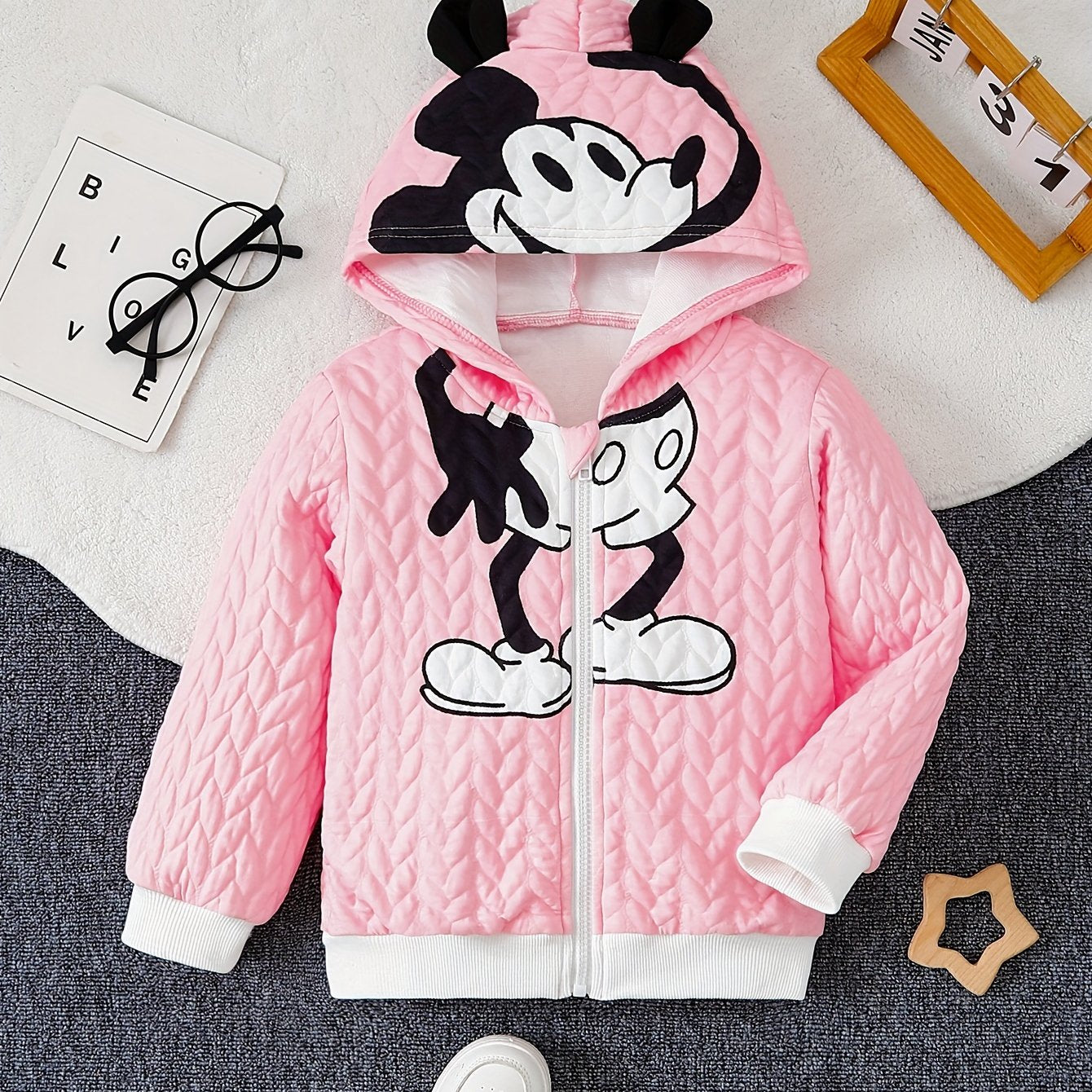 Toddler'S Cute Cartoon Pattern Quilted Fleece-Lined Hoodie