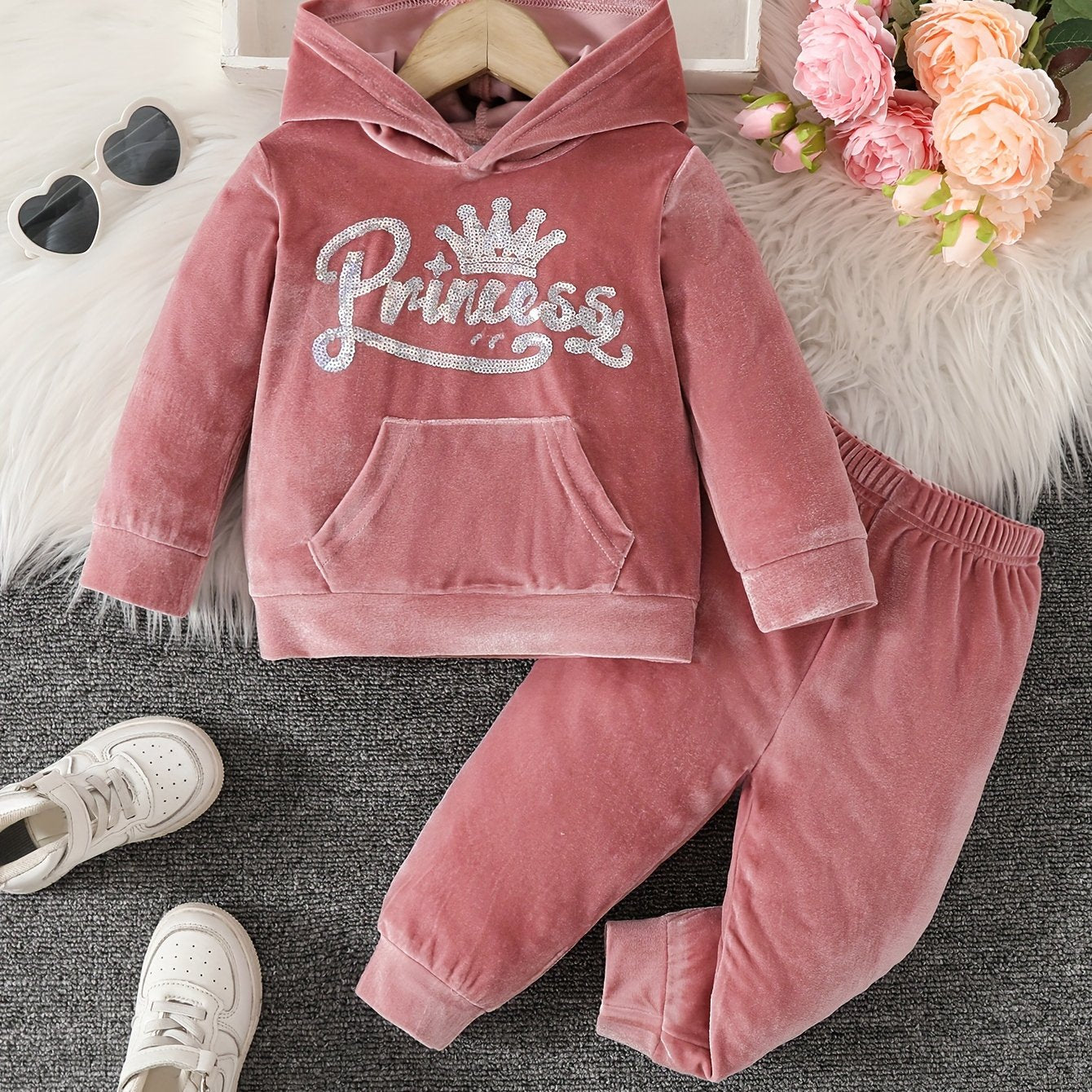 Baby Girls 2pcs Hooded Casual Long Sleeve Pants Set