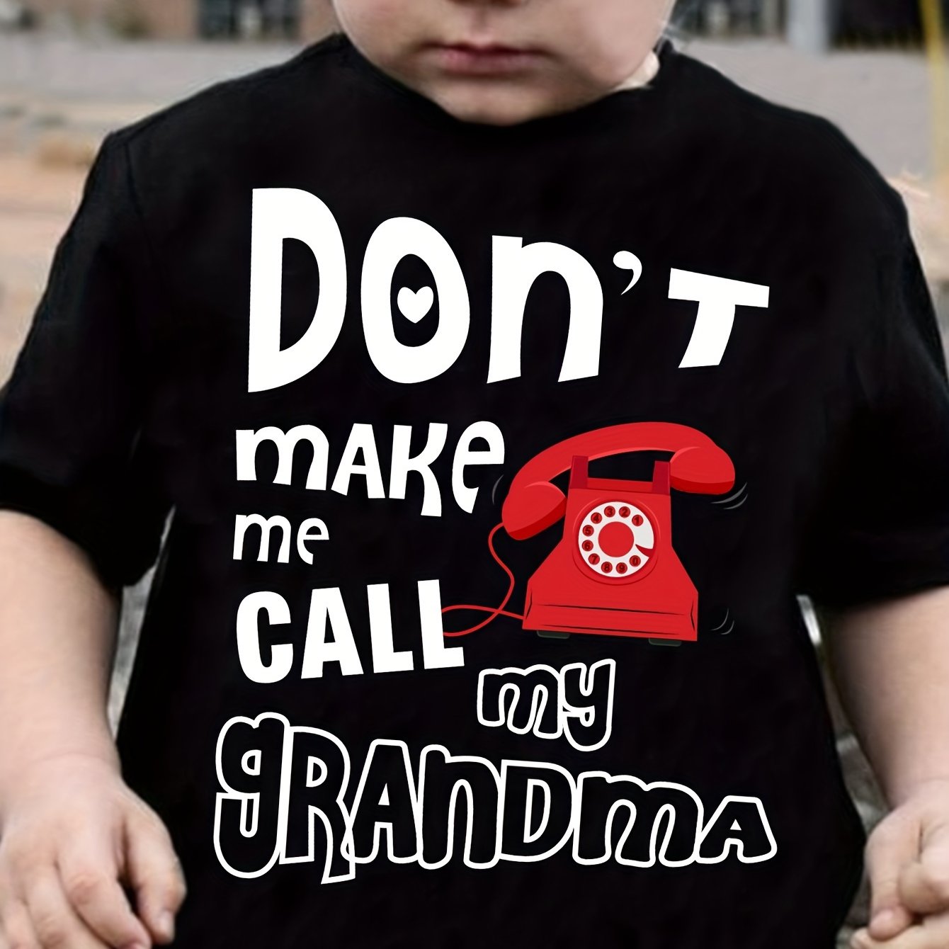 Boys' 'Don't Make Me Call My Grandma' Fun Cartoon Telephone Graphic Tee -