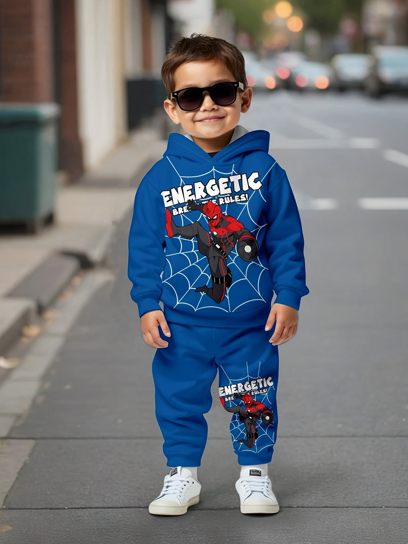 Boys' Casual Spider Pattern Hoodie and Sweatpants Set,