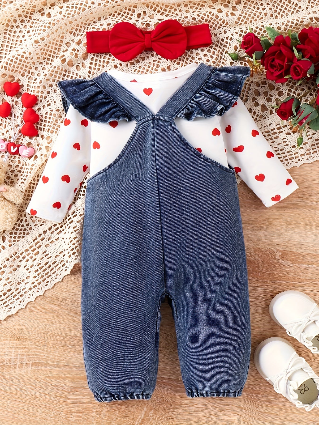 Bear Patchwork Denim Jumpsuit Outdoor Set