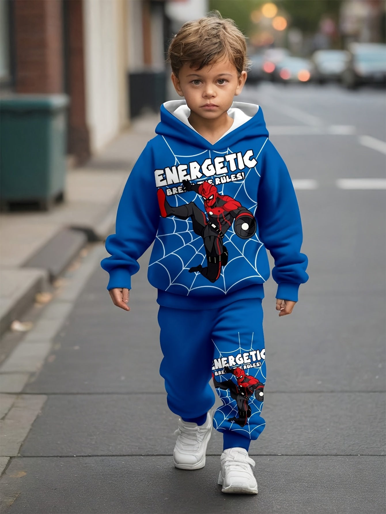 Boys' Casual Spider Pattern Hoodie and Sweatpants Set,