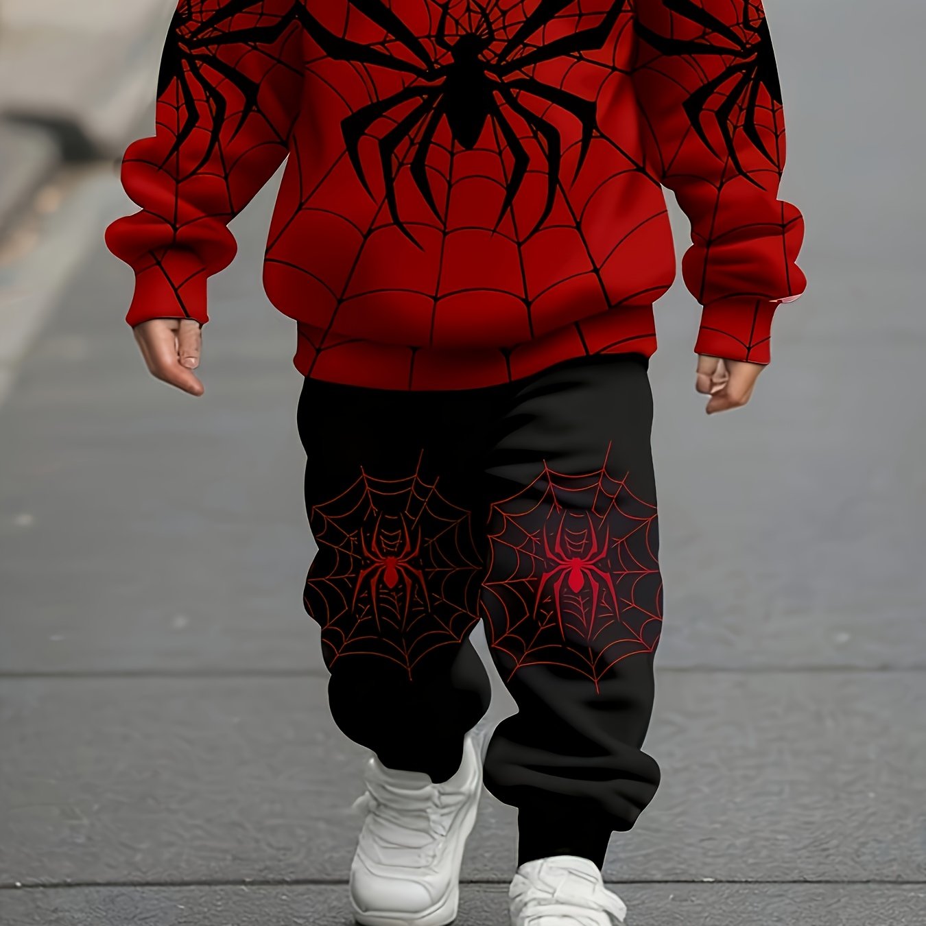 Boys Spider Print Twill Sweatshirt Long Sleeve Trousers Daily Set,