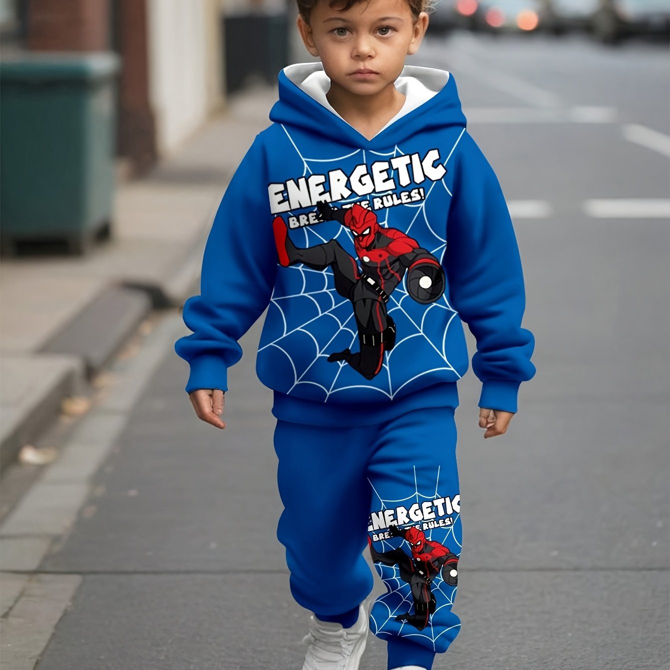 Boys' Casual Spider Pattern Hoodie and Sweatpants Set,