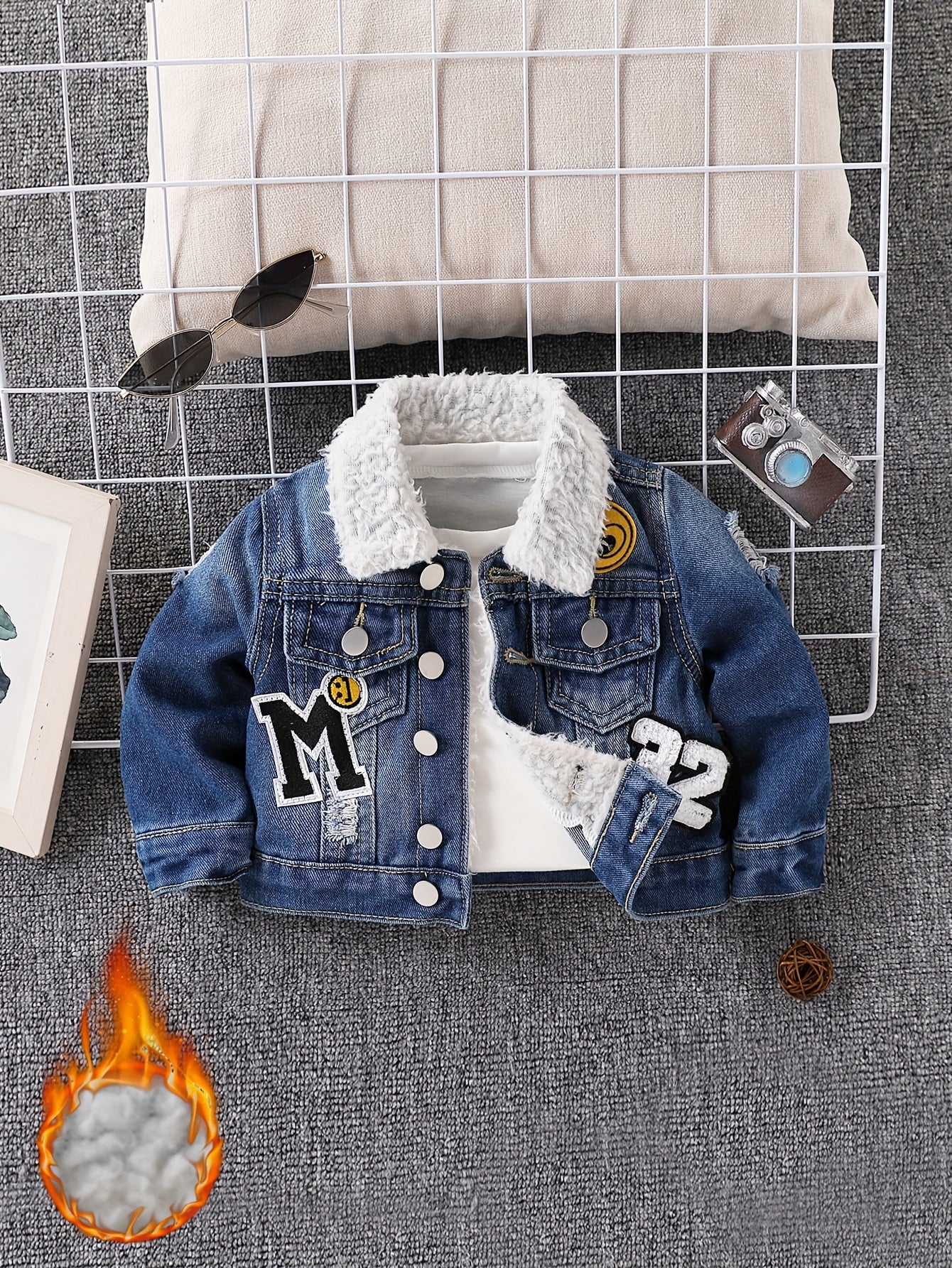 Cotton Denim Jacket With Fleece Lining