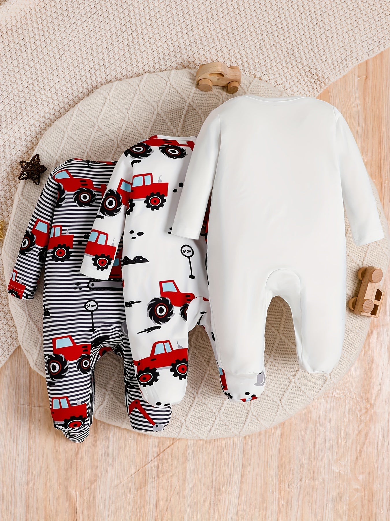 3pcs,  Footed Jumpsuit For Baby Boys,