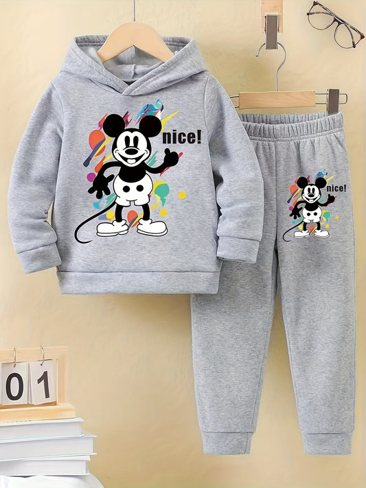 Girls Autumn And Winter New Fashion Cute Sweet Gentle Sports Outdoor Simple Leisure Color Hot Stamping Velvet David Round Neck Long Sleeve Hooded Sweater + Trousers Set