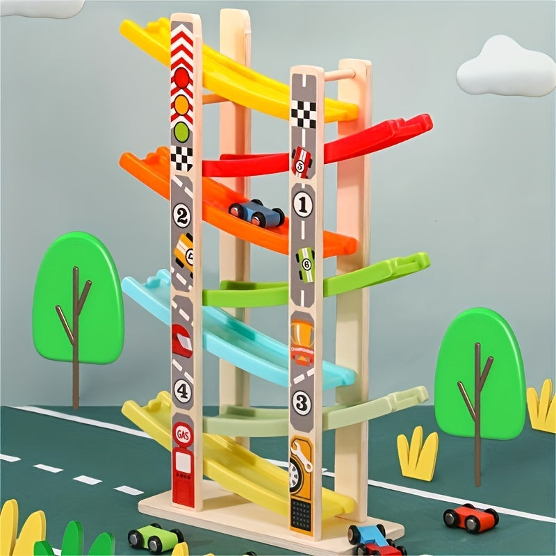 Wooden Car Ramp Racer Vehicle Set