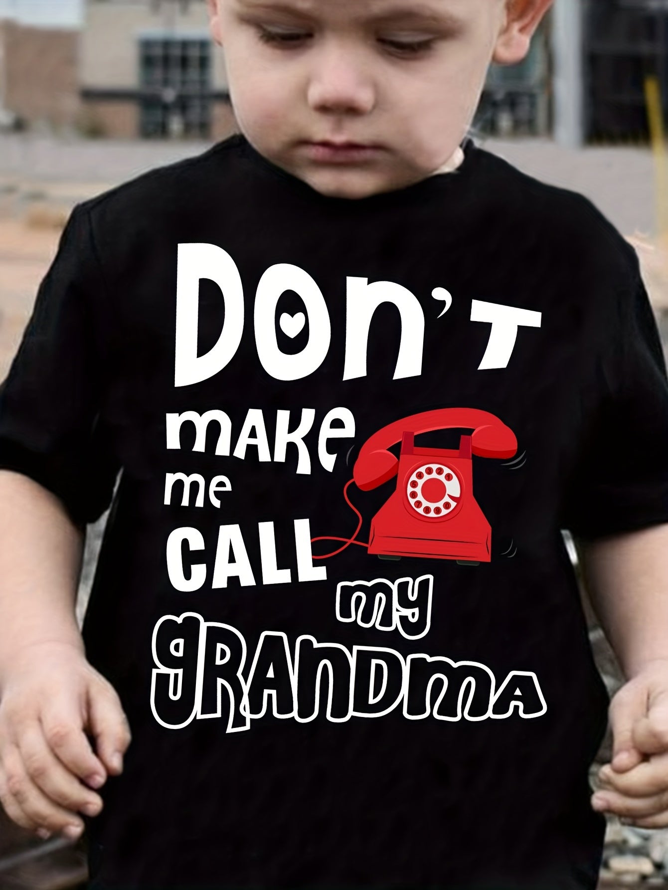 Boys' 'Don't Make Me Call My Grandma' Fun Cartoon Telephone Graphic Tee -