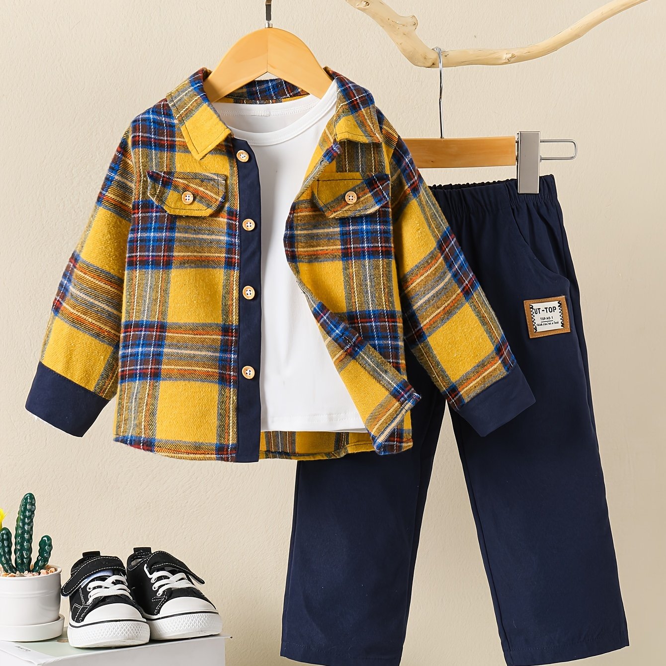 Boys' 2pcs Plaid Outfit Set