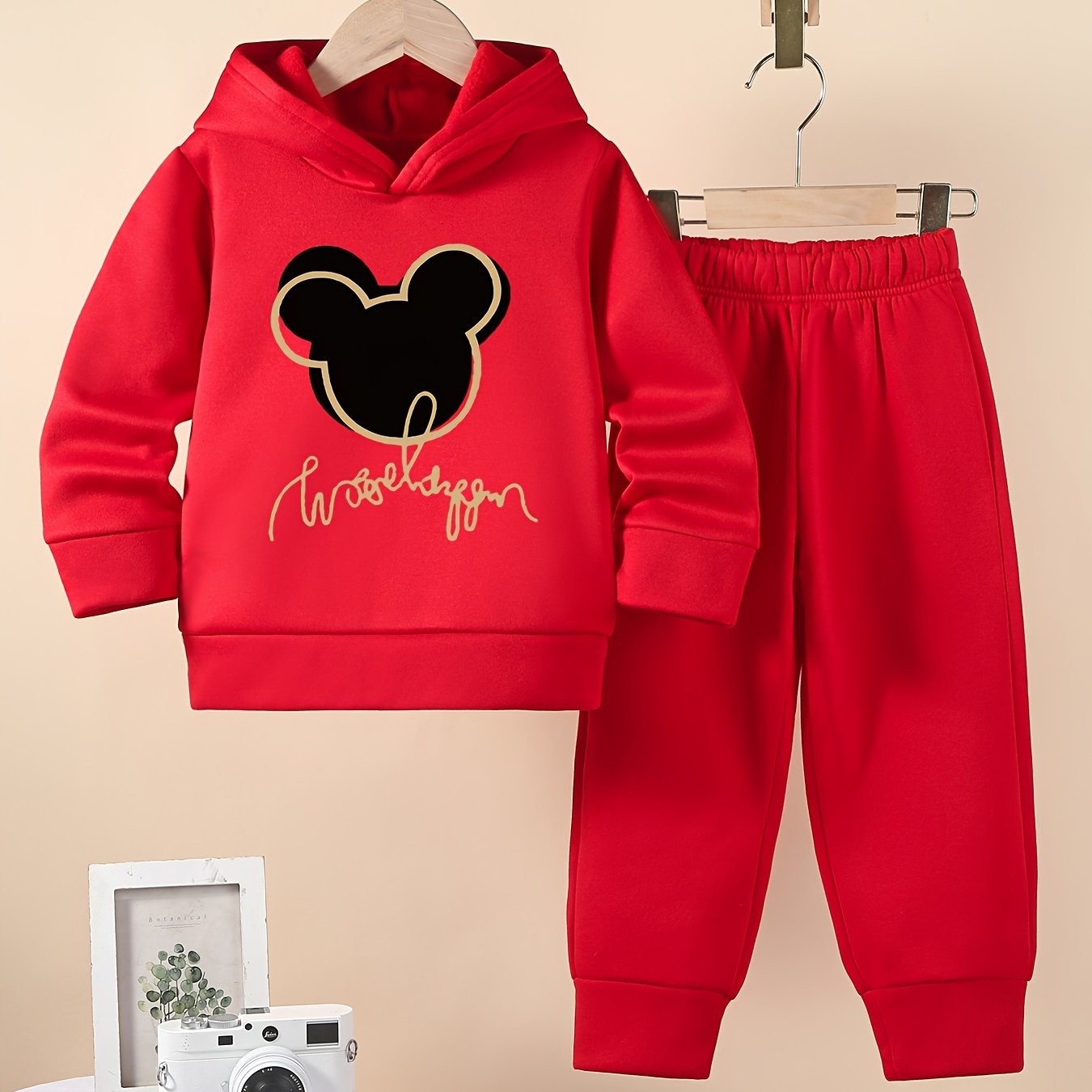 Girls' Cozy Fleece-Lined Hoodie & Sweatpants Set with Mickey Mouse Design