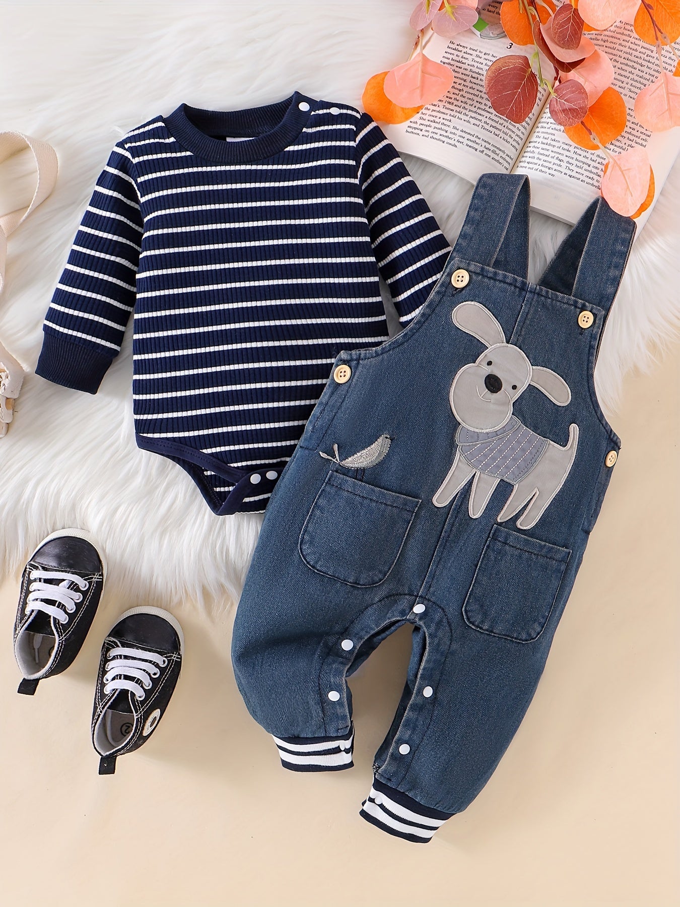 Cartoon Animal Pattern Suspender Trousers Jumpsuit Set