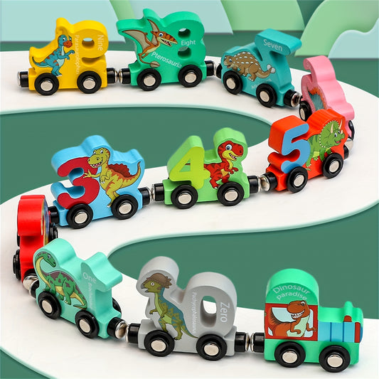 Magnetic Wooden Dinosaur Train Toys With Numbers ,14Pcs