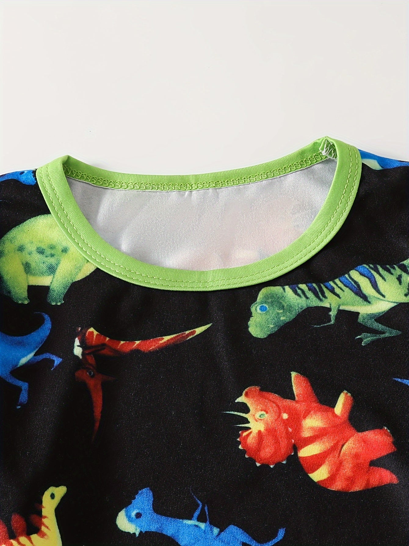 Trendy Colorful Dinosaur Print Round Neck Long Sleeve T-shirts & Trousers