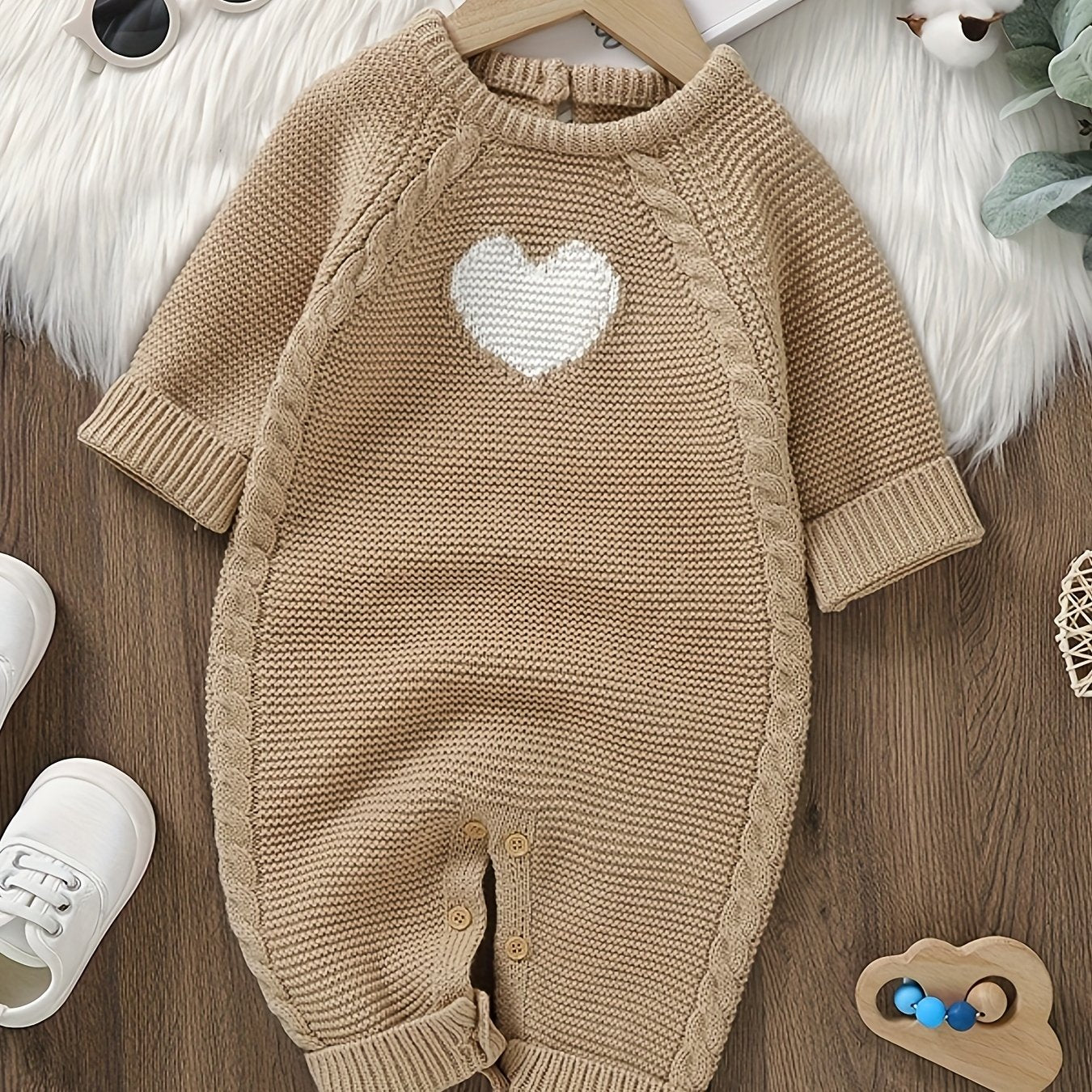 Baby Boy's Heart Jacquard Cable Knit Bodysuit,