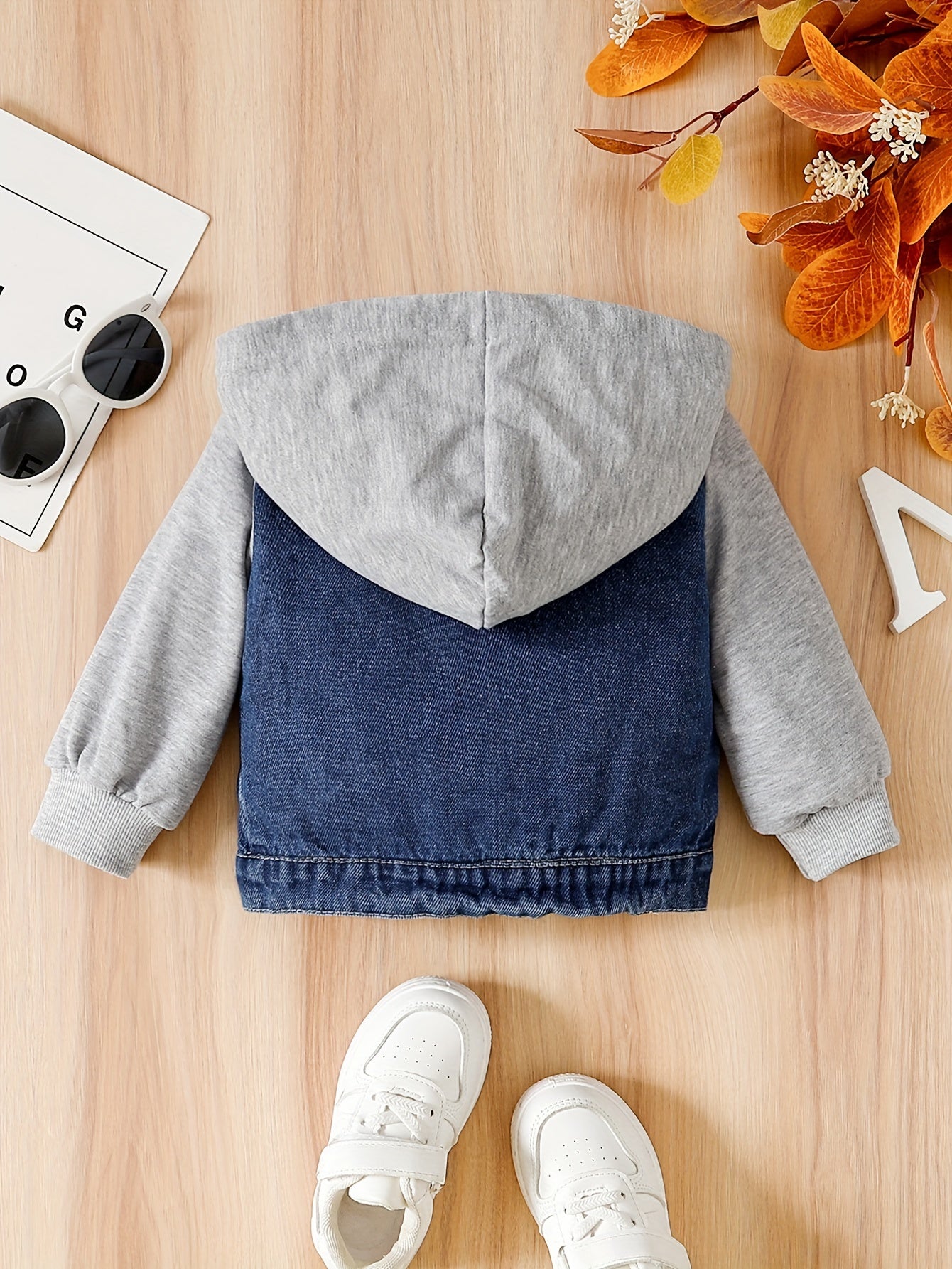 Baby's Hooded Denim Jacket With Front Pockets