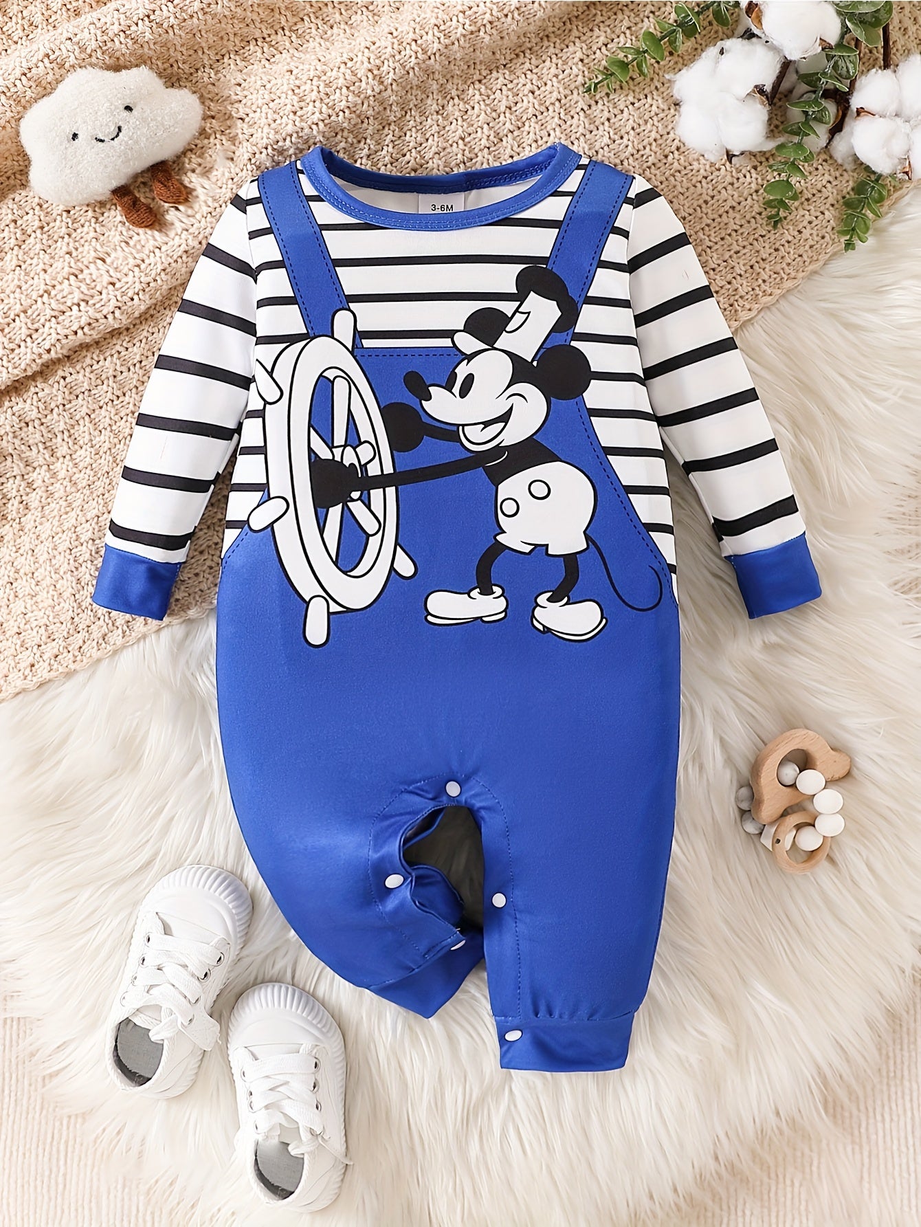 Cartoon Mouse Pattern Faux Overalls Design Jumpsuit Romper For Baby Boys