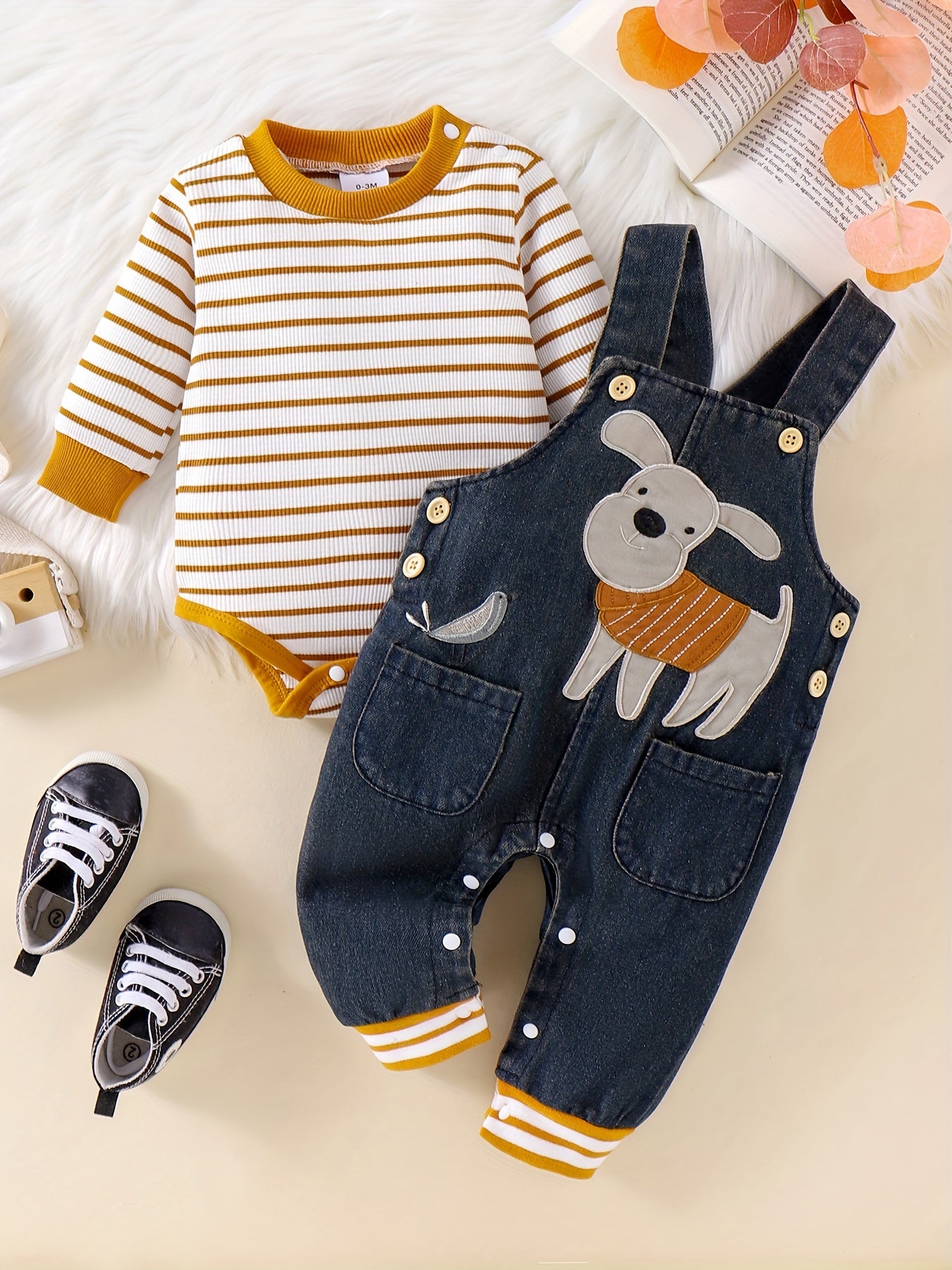 Cartoon Animal Pattern Suspender Trousers Jumpsuit Set