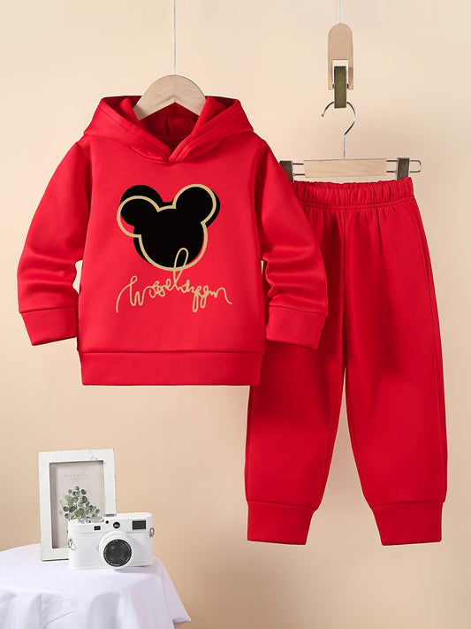 Girls' Cozy Fleece-Lined Hoodie & Sweatpants Set with Mickey Mouse Design