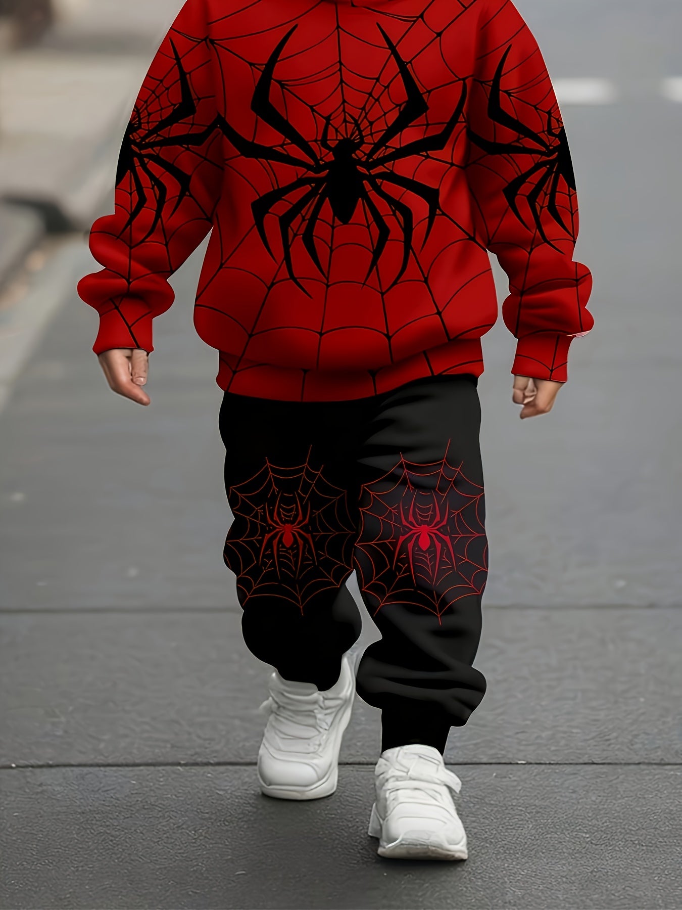 Boys Spider Print Twill Sweatshirt Long Sleeve Trousers Daily Set,