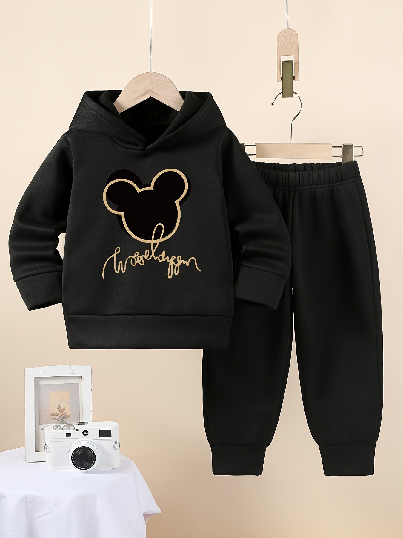 Girls' Cozy Fleece-Lined Hoodie & Sweatpants Set with Mickey Mouse Design