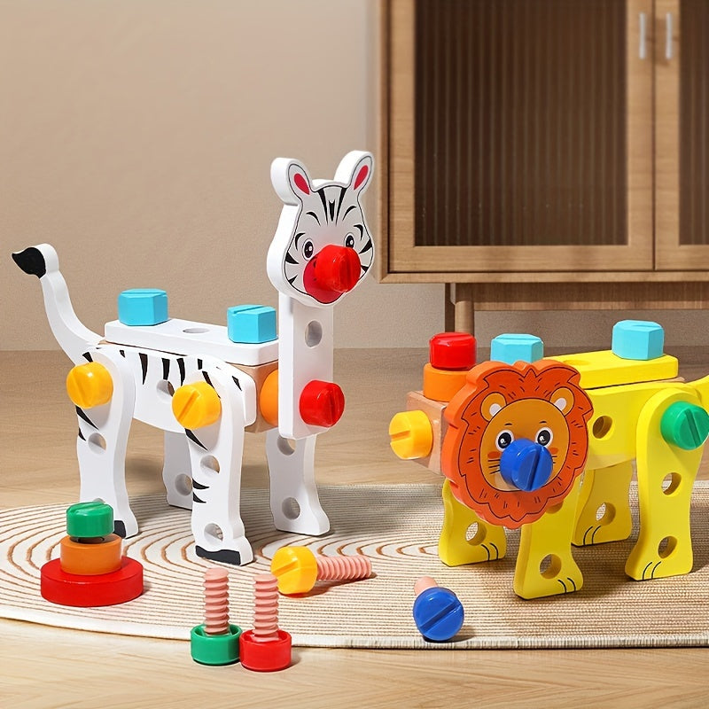 Kids' Wooden Animal Pattern Toolbox Toys