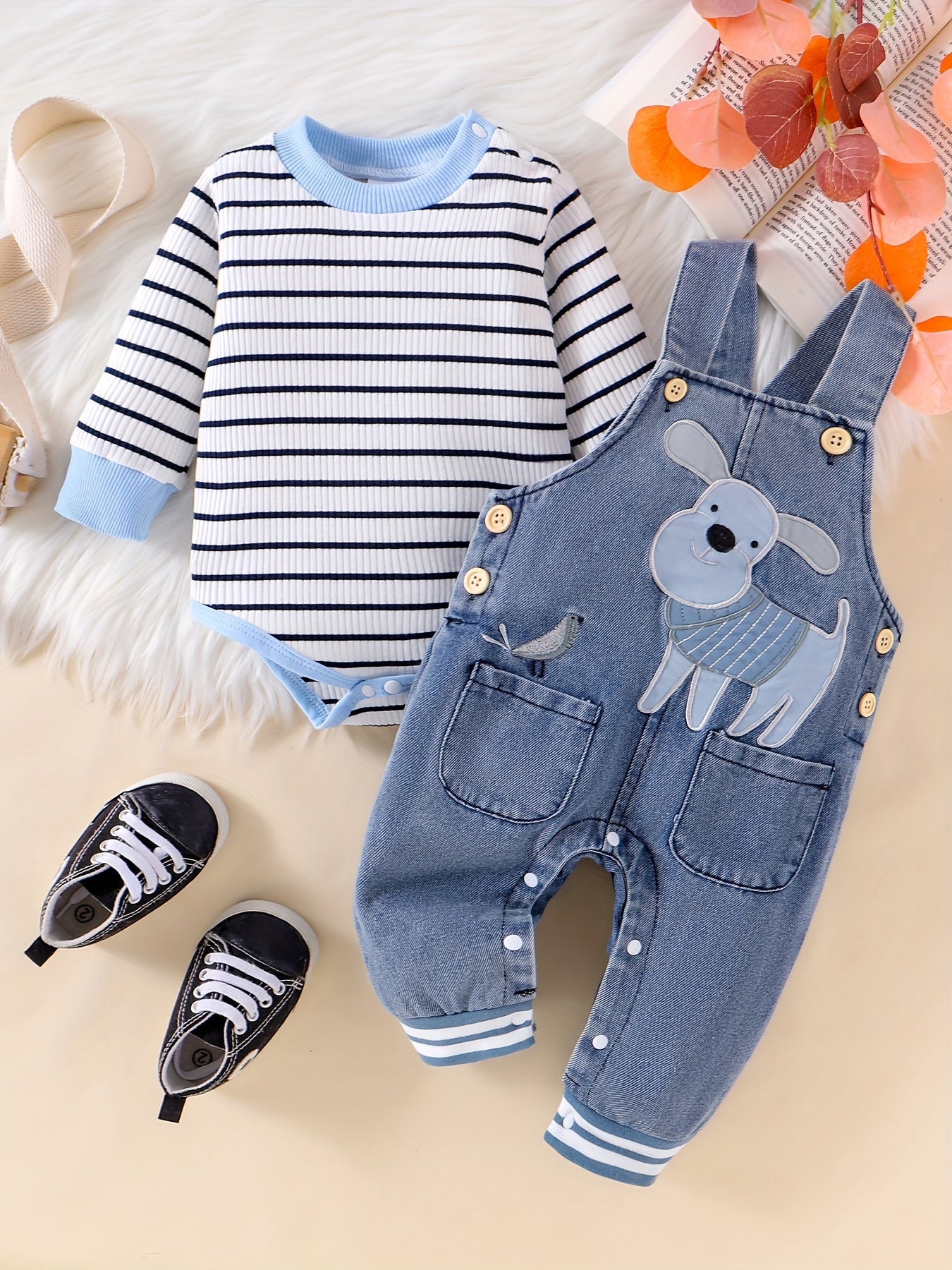 Cartoon Animal Pattern Suspender Trousers Jumpsuit Set