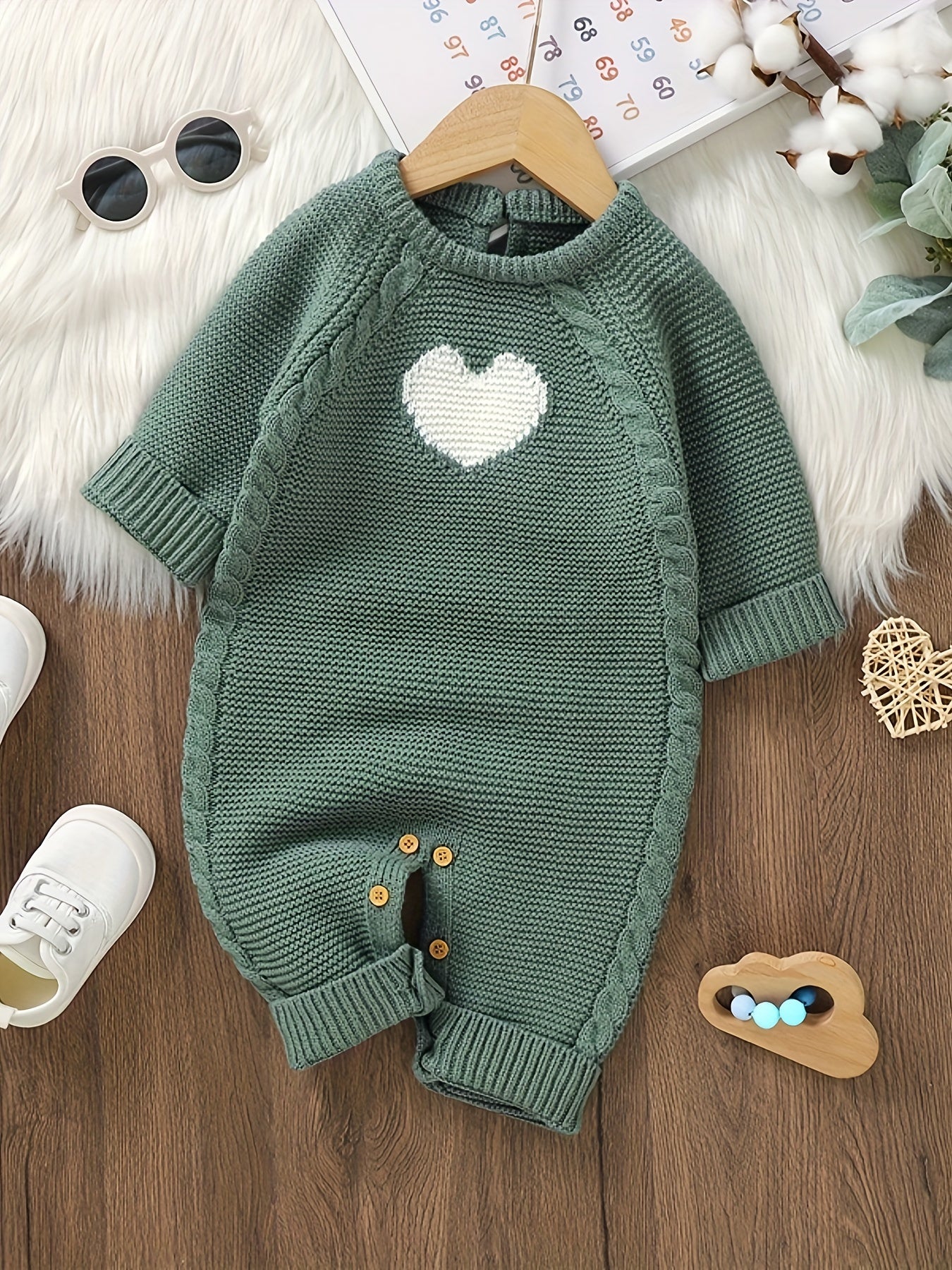 Baby Boy's Heart Jacquard Cable Knit Bodysuit,