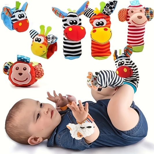 Set  Baby Cartoon Animal Wrist Bell Rattle Socks -