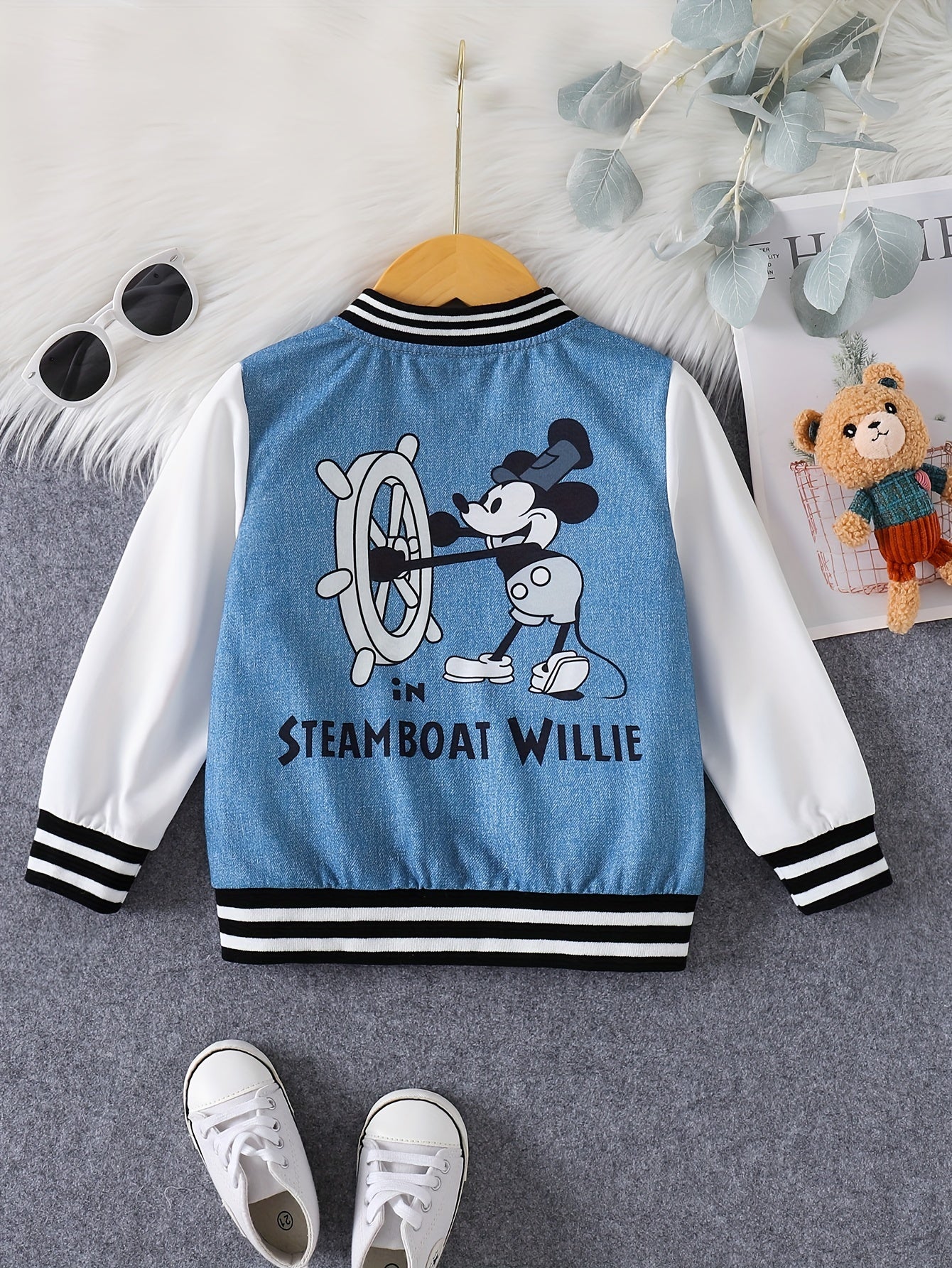 Denim Jacket with Mickey Mouse Steamboat Willie Print