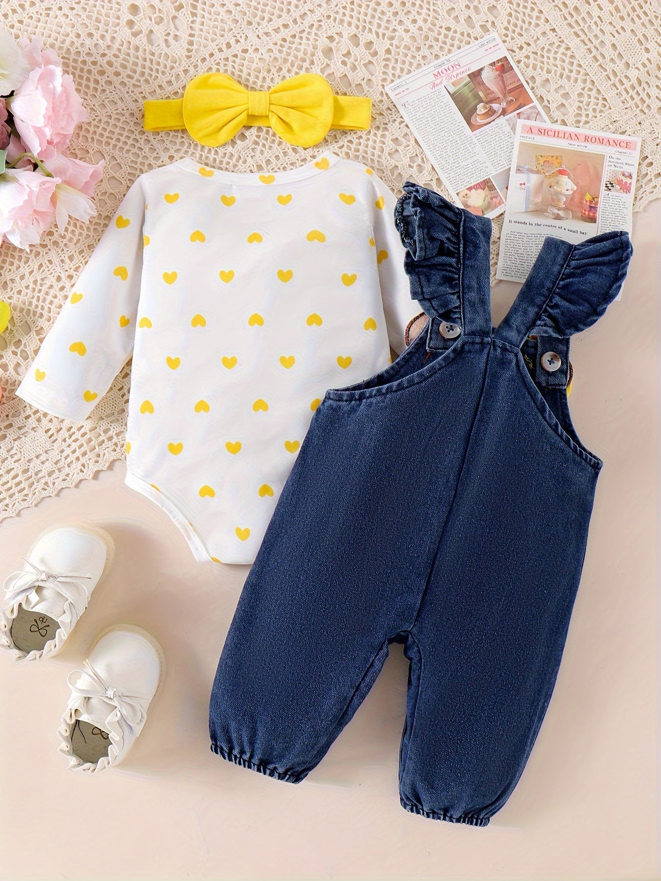 Bear Patchwork Denim Jumpsuit Outdoor Set