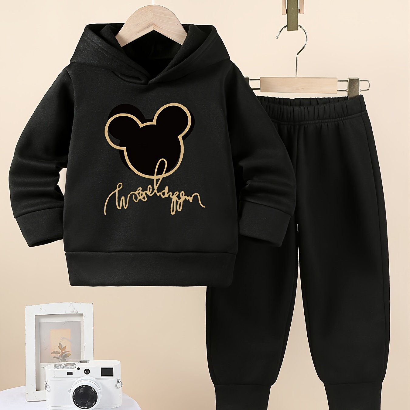 Girls' Cozy Fleece-Lined Hoodie & Sweatpants Set with Mickey Mouse Design