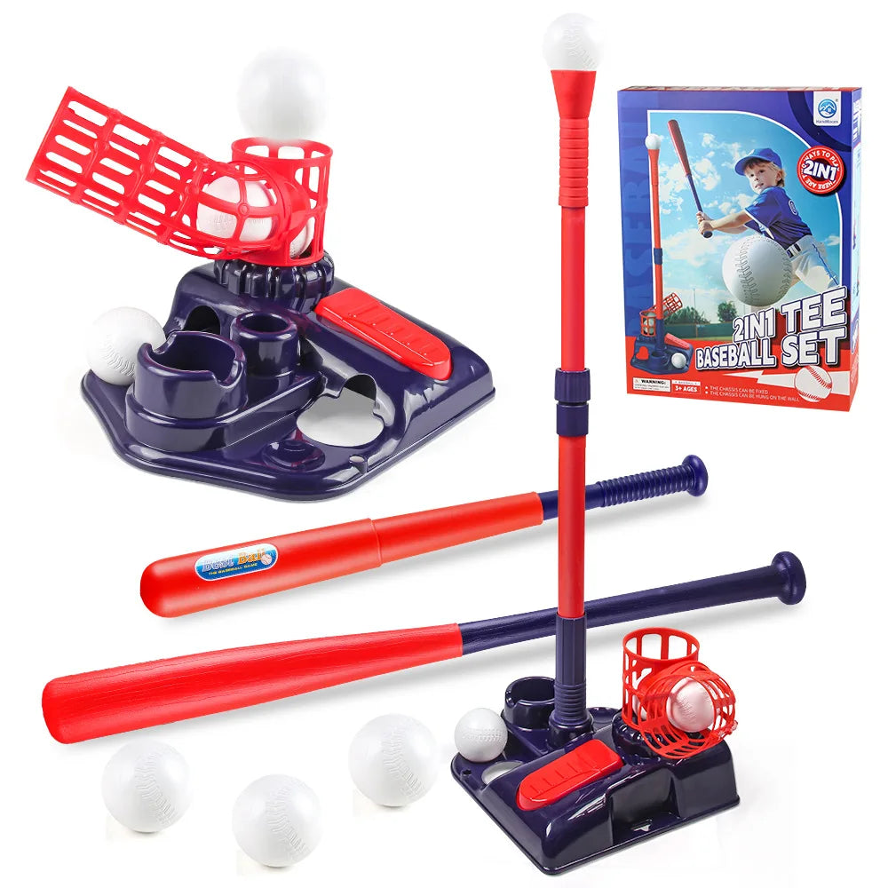 3 in 1 T Ball Set for Kids Baseball with Hanging Tee/Standing Tee/Automatic Launcher/6 Softballs Indoor Outdoor Sport Gifts Toys