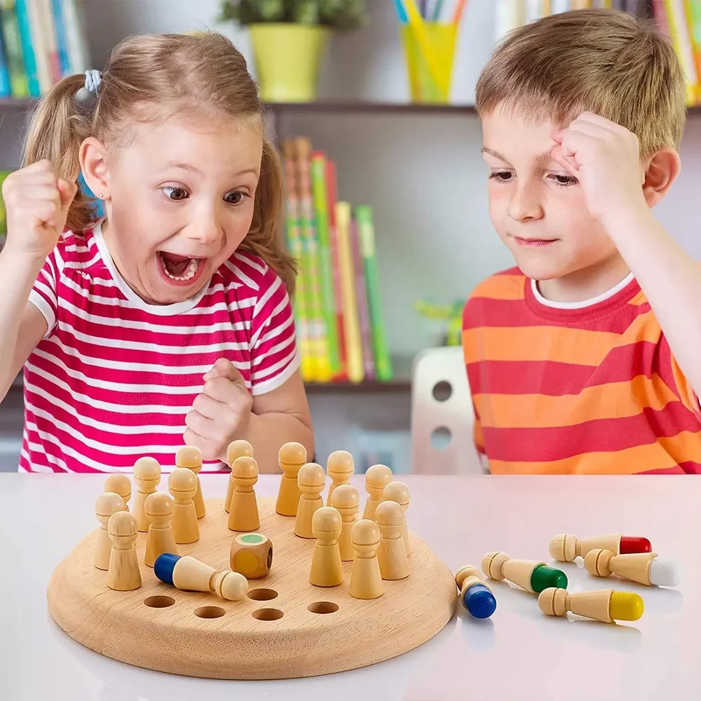 Kids Montessori Wooden Board Games Memory Match Chess Game