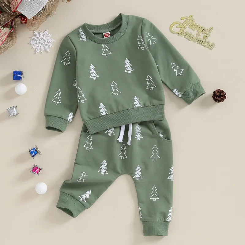 Christmas Tree Sweatshirt Top and Bottom Set