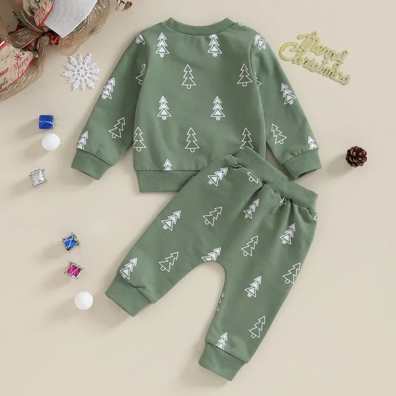 Christmas Tree Sweatshirt Top and Bottom Set