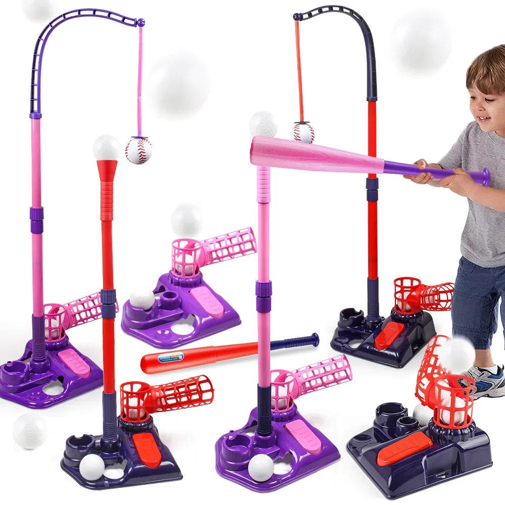 3 in 1 T Ball Set for Kids Baseball with Hanging Tee/Standing Tee/Automatic Launcher/6 Softballs Indoor Outdoor Sport Gifts Toys