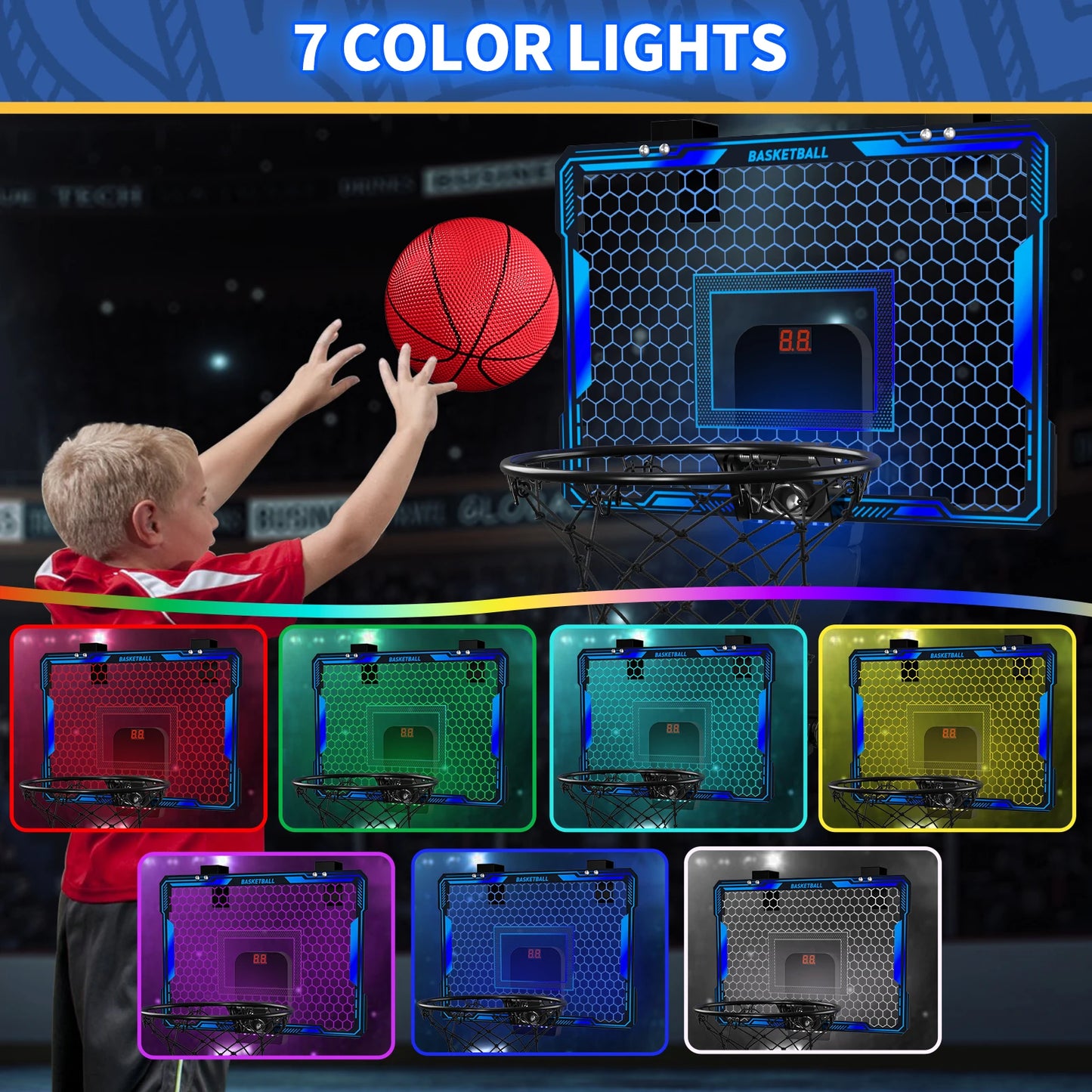 Remote Control Basketball Hoop Indoor with 7 LED Lighting,